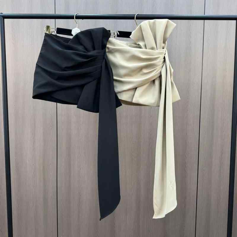 スコート レディース 春夏 包臀 短かめ 筋目 つがい結び シュロの葉 フレンチ表現スタイル 偉大さ 綿 中伸縮 免燻 杏色 黒いこと 角袖巡査 名媛 甘辛