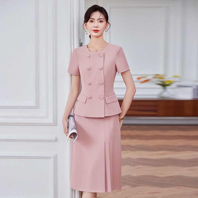レディース 西装仕掛ける OL 通い服 御役目着 セットアップ 上衣 スコート ズボン下 人となり 窈窕たる ポリエステル 真っただ中丈 三分袖 夏 サクラ色 黒いこと ともし火青み 白いこと 成人女性用 キャリアウーマン 勤務場所コーデ 仕掛ける背広 ビジネスカジュア(x2)