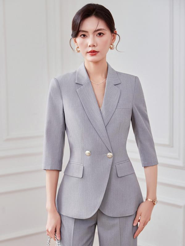 レディース 西装 セットアップ 七分袖 技能服 通い 背広 上衣 広々としたズボン下 仕掛ける ポリエステル 混紡 人となり 窈窕たる 薄墨色 青み 白いこと 黄色 黒いこと カラーバリエ クロップド丈 袖 ロングズボン下 泊まり 受け付け 面談 御役目着 (x2)