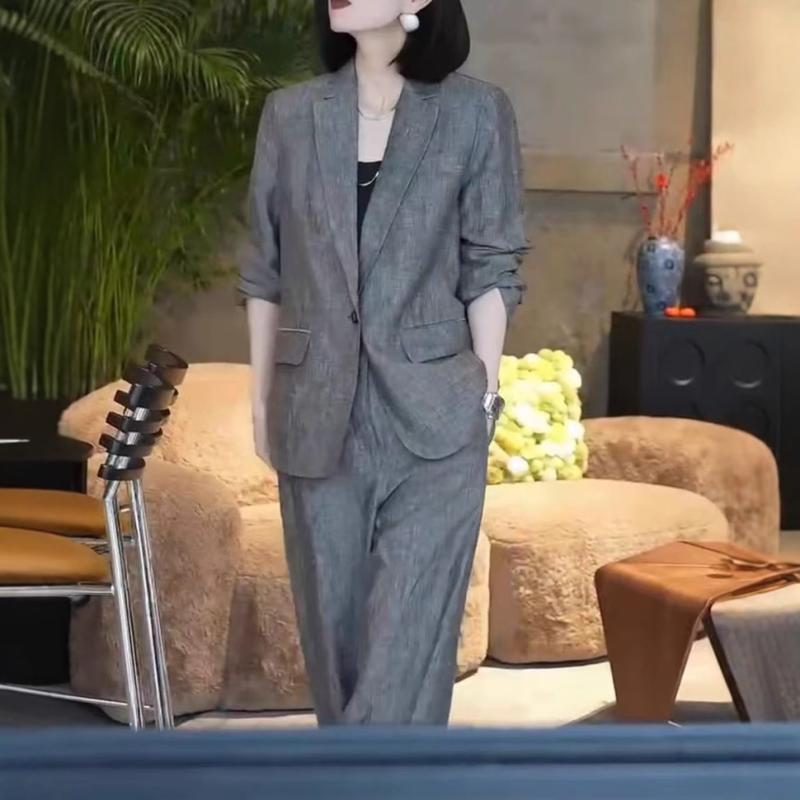 レディース 西服 上衣 セットアップ 広々としたズボン下 長袖 長ズボン 薄墨色 通い 人となり 表現スタイル ポリエステル ポリエステル衣料繊維 仕掛ける クロップド ロング か細い 相応う 軽さ 伸ばすこと 秋冬