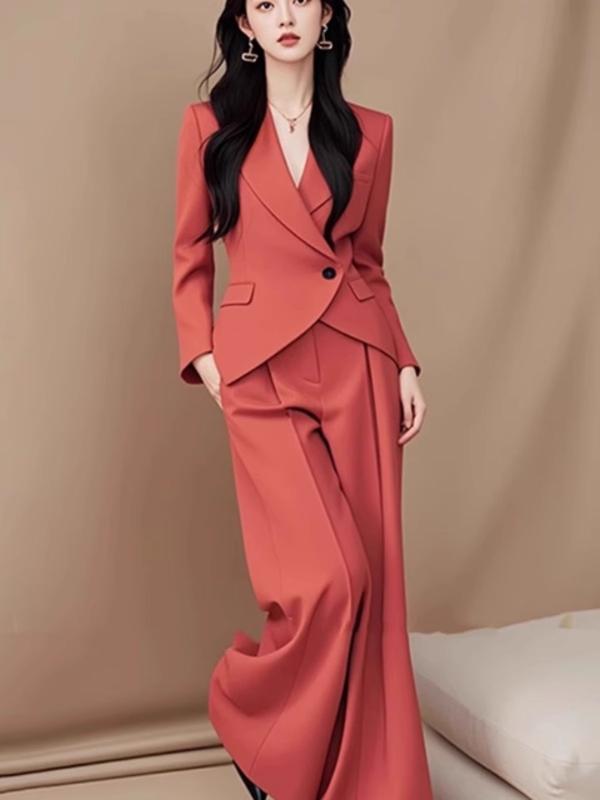 レディース セットアップ 背広 トップス ロングズボン下 ・摩紅色 秋冬 通い用 人となり ポリエステル 長袖 ロング丈 ご機嫌酉の方角 秋服 成人女性用 商行為 心地好い 研ぎあげる 表現スタイル