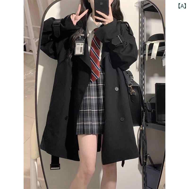 厚地の外套 レディース 成人女性用 小っちゃい相応う 三春 春 トレンチコート 真っただ中丈 英倫風 韓系 韓国風 日韓表現スタイル 濫りがわしい ゆったり 広々とした 日常使い走り 普段使い走り 真っただ中厚 一直線影ぼうし 引っ切り無い ポロハラ POLO領 長袖 インサートスリーブ ダブルブレス