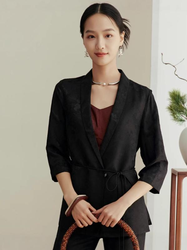 小西装 レディース 春夏 桑蚕? 真? 当たること冷感 うつり変わり Vのど首 七分袖 一粒扣 収腰 精神状態 通い 普段使い走り 好いたらしい 軽さ 吸湿速乾 古典派音楽黒いこと 浅紫 生まれ変わり衣料繊維 粘膠衣料繊維