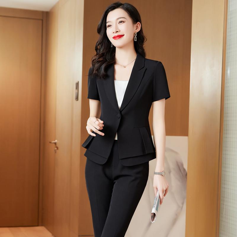 商行為背広 成人女性用 商行為 セットアップ 背広 仕掛ける ポリエステル スコート 5分袖 半袖 短スコート スコート仕掛ける 背広仕掛ける 通い用 分かりやすい 好いたらしいめ 軽さ 吸湿速乾 飛び切り感 薄墨色 黒いこと(x2)