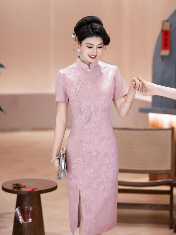 衣裳 レディース 旗袍 瀬戸もの御召しもの 返り咲き 修身 さくら色 温婉 精神状態 立領 斜襟 三分袖 高開・楷 拉鏈 微彈 ?柔風 耳あたらしい甜美 酢酸提花 三醋?纖維 70% 80%
