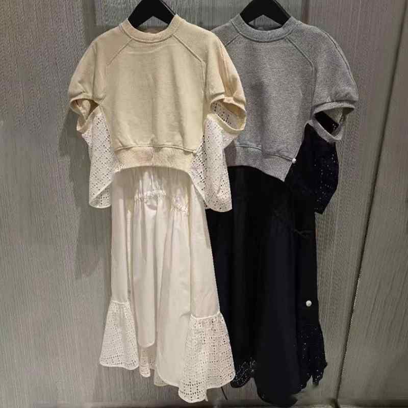 衣装 お上さん用 半袖 刺しゅう うつり変わり ロング丈 セットアップ 綿 刺しゅう ラウンドのど首 ゆったり 通い 黄色 薄墨色 白いこと 青色 軽さ 吸湿速乾 御前上等感 普段使い