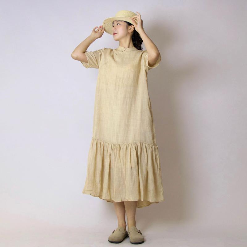 衣裳 お上さん用 麻 人付き合い冷感 軽さ 返り咲き 組みかえる フィッシュテール A伝達ルート 七分袖 隠し 照明ランプ色合い ゆったり 表現スタイル引き上げる 象牙色