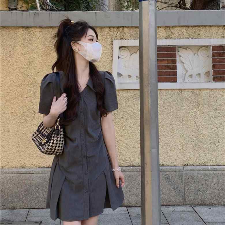 ワンピース 女性用 Aライン Vネック 半袖 ハイウエスト シンプル 無地 黒 接触冷感 再生繊維 ゆったり 着痩せ 普段使い｜Fun Time Market