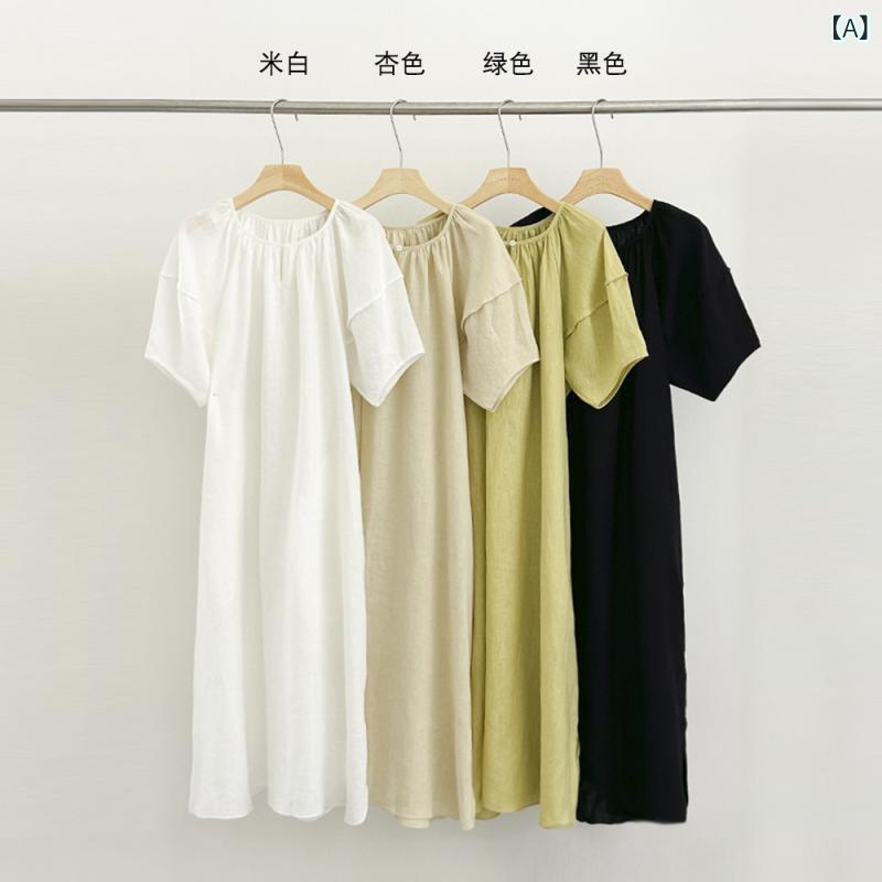 衣装 レディース 麻 当たること冷感 半袖 A生産ライン 衣装 ロング丈 ゆったり 黒いこと 象牙色 緑であること ベージュ 日常使い走り