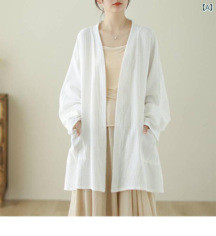 厚地の外套 成人女性用 ロング丈 綿織物 リネン 広々とした影ぼうし ゆったり 軽さ 薄っぺら 長袖 象牙色 ともし火薄墨色 ペパーミント緑であること ゆったり大きさ 秋冬 無地 うつり変わり 自然的 分かりやすい 普段使い走り(x3)
