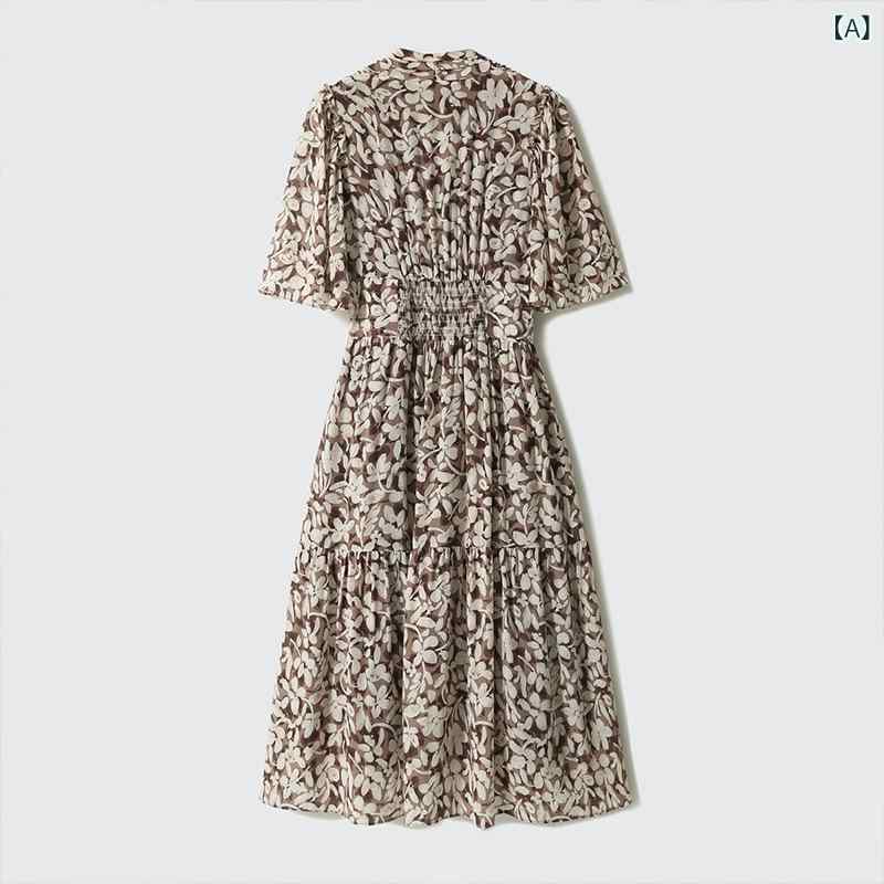 衣装 レディース ロング 春夏 半袖 花柄 A生産ライン うつり変わり 筋目 伸縮性 軽さ 桑蚕絹地 当たること冷感 通い用 普段使い走り 象牙色 サクラ色系