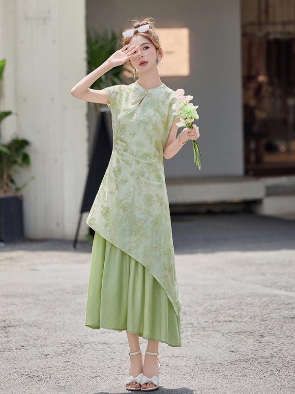 衣装 レディース 瀬戸ものお召しもの 長裙 刺しゅう 花柄 うつり変わり 当たること冷感 生まれ変わり衣料繊維 ポリエステル 半袖 立領 チャック 不規則 MIDI丈 通い用 黒いこと サクラ色系 象牙色 麗しさ 奥ゆかしい 表現スタイル 日常