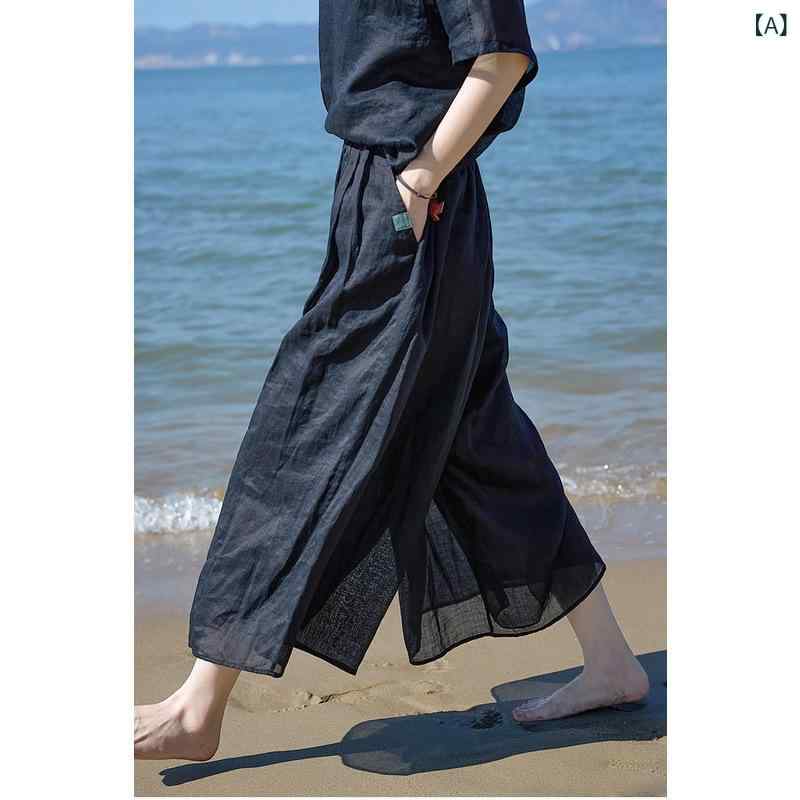 レディース ズボン下 広広としたズボン下 クロップドパンツ 麻 当たること冷感 軽さ 伸縮性 黒いこと 隠し付き添い人 伸び伸びする相応う ゆったり 春夏 秋