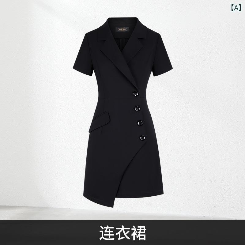 衣裳 レディース 春夏 通い用 半袖 衣裳 ポリエステル 黒 衣裳 好いたらしいめ ミモレ丈 衣裳 フォーマル 御勤め用 衣裳 否鉄 衣裳