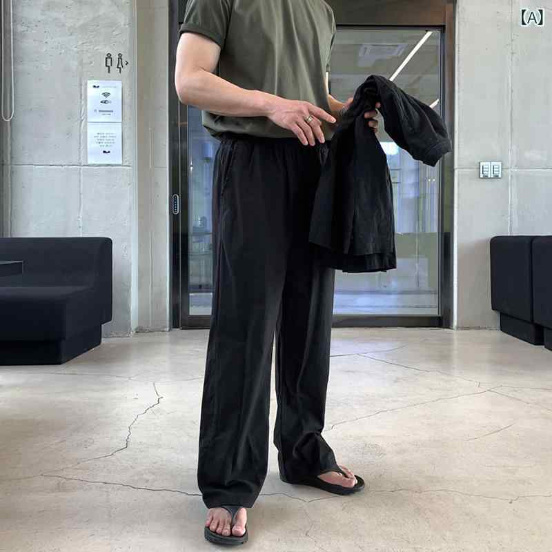 メンズ ズボン下 麻 薄っぺら ロング丈 引っ切り無い ゆったり 引っ切り無いズボン下 麻混 当たること冷感 象牙色 黒いこと 軽さ 伸縮性 春夏 日常使い走り メンズ ロングズボン下