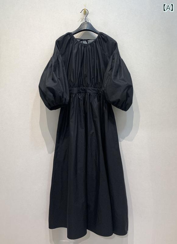 衣装 レディース ロング 長袖 春夏 綿 うつり変わり 御機嫌酉の方角 A生産ライン 黒 白 ゆったり 日韓心地よい ラウンドのど首 七分袖 軽気球捩り ゆったり 普段使い