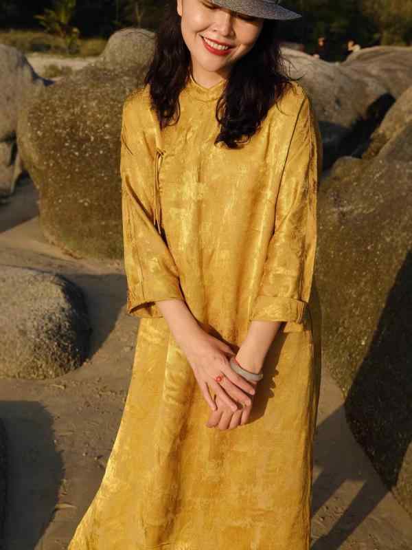 衣装 お上さん用 春夏 麻 綿 提花 うつり変わり 長袖 瀬戸ものお召しもの ロング丈 当たること冷感 象牙色 黄色 御前上等感 普段使い走り 麻 当たること冷感
