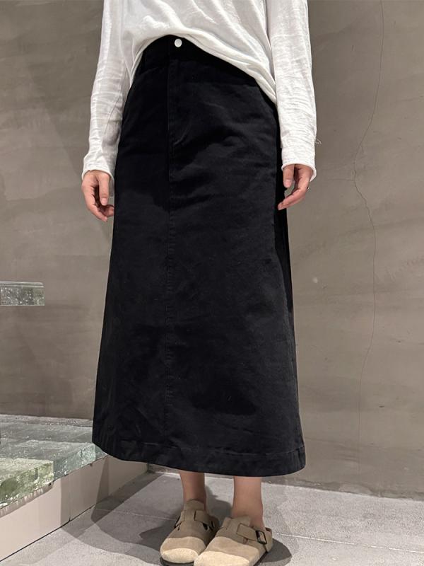 スコート お上さん用 スコート ロング丈 A生産ライン 黒 綿織物 衣嚢付き添い人 通い用 日常使い走り 高腰 ドローコード ゆったり 無地
