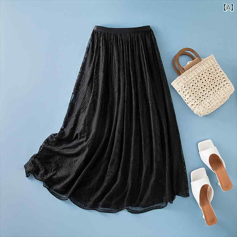 スコート レディース スコート A生産ライン 刺しゅう 真? 桑蚕絲 当たること冷感 伸縮性 通い用 普段使い走り 黒いこと 白いこと MIDI丈 軽さ 御前上等感