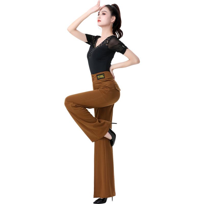 パンツ レディース 社交ダンス ラテンダンス 練習着 ボトムス ズボン ロングパンツ ワイドパンツ ベルボトム ブーツカット ストレッチ 伸縮性 美脚 部屋着 レッスン着 普段使い フィットネス ヨガ 秋冬 ブラック ブラウン レッド(x5)｜Fun Time Market