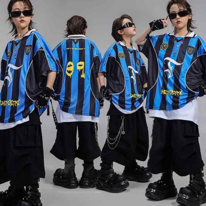 セットアップ キッズ 子供 男の子 女の子 ジュニア ストリート ダンス衣装 派手 ヒップホップ 演出服 レッスン着 練習着 半袖 Tシャツ ハーフパンツ 上下セット スポーツウェア ユニフォーム アメリカン スポーティー カジュアル 伸縮性 通気性 ブ｜Fun Time Market