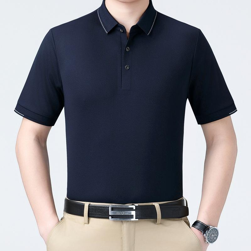 Tシャツ メンズ 男性用 半袖 襟付き ポロシャツ トップス カットソー 接触冷感 シルク 桑蚕糸 ビジネス カジュアル 紳士服 中高年 薄手 無地 透气 吸湿速乾 防シワ 普段使い 日常 デイリー グレー ブルー 春夏 サマー|Fun Time Market