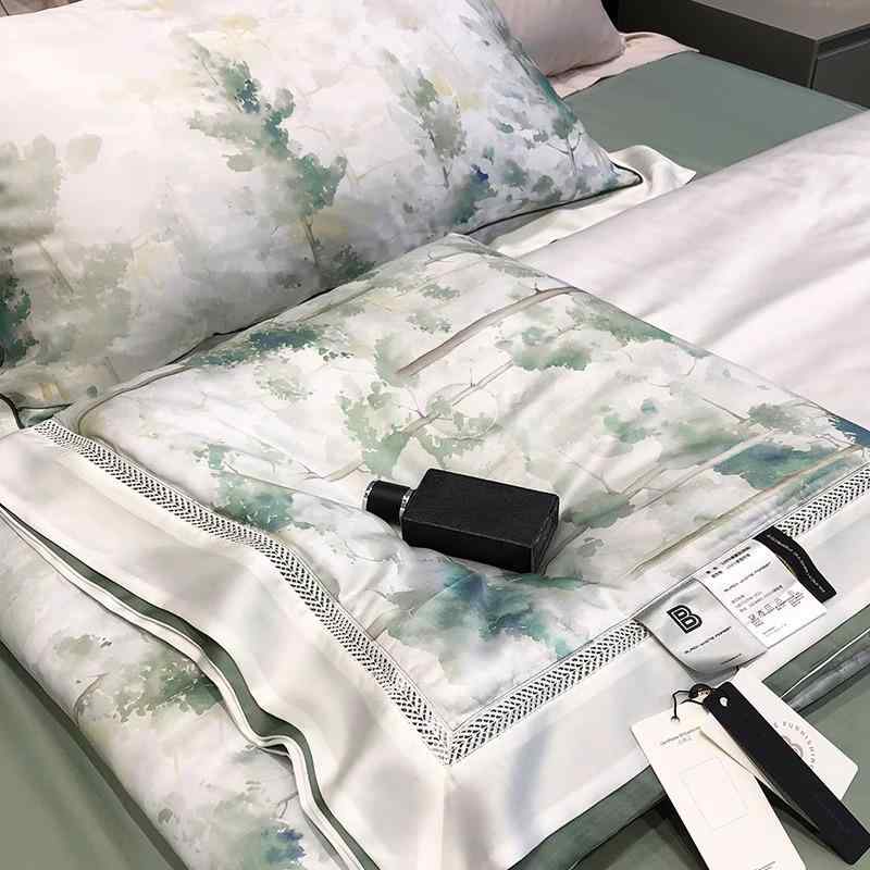夏布団 夏用掛け布団 セット 寝具 4点セット ダブル クイーン レーヨン テンセル 接触冷感 ひんやり 吸湿 速乾 洗える 丸洗い可能 軽量 薄手 冷房対策 アメリカン クラシック プリント 柄 花柄 パープル シャンパン おしゃれ かわいい｜Fun Time Market