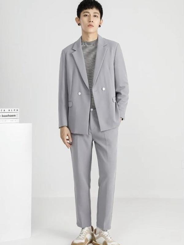 セットアップ メンズ スーツ カジュアルスーツ 春秋 長袖 テーラードジャケット スラックス 上下セット アウター トップス 礼服 結婚式 披露宴 ビジネス フォーマル 紳士服 冠婚葬祭 通勤用 普段使い リクルート 無地 シンプル ブラック 灰色 3点｜Fun Time Market