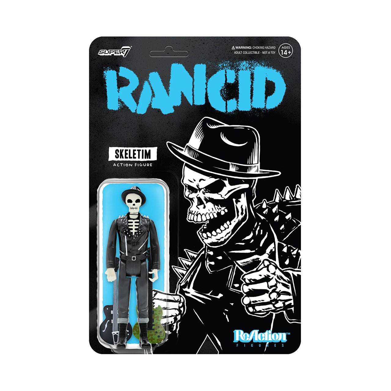 SUPER7 RANCID Skeletim Wolf Head: Action Figure ReAction 3,7” Da Collezione