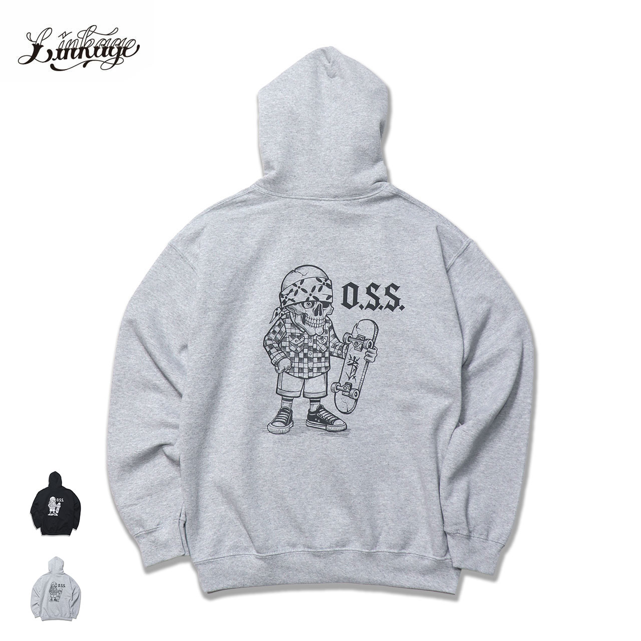 LINKAGE (リンケージ) OSS Boy Pullover Hoodie ストリート パーカー ロゴ スケボー バックプリント プルオーバー メンズ ブランド 黒 グレー スウェット ゆったり XXL プルオーバーパーカー フーディー スウェット 【送料無料 / サイズ交換無料対象商品】