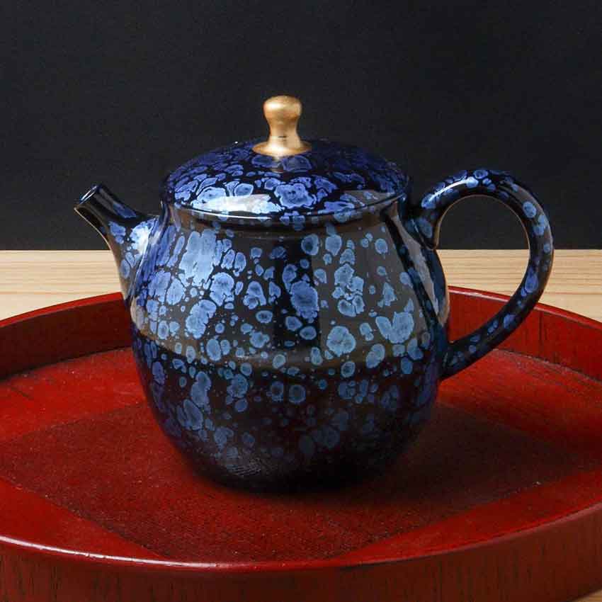 急須 常滑焼 昭龍作 青碧天目長つぼポット 250竓 /細工師細工物 常滑 セラメッシュ 日本製 瀬戸もの 絵書きもの ティーポット