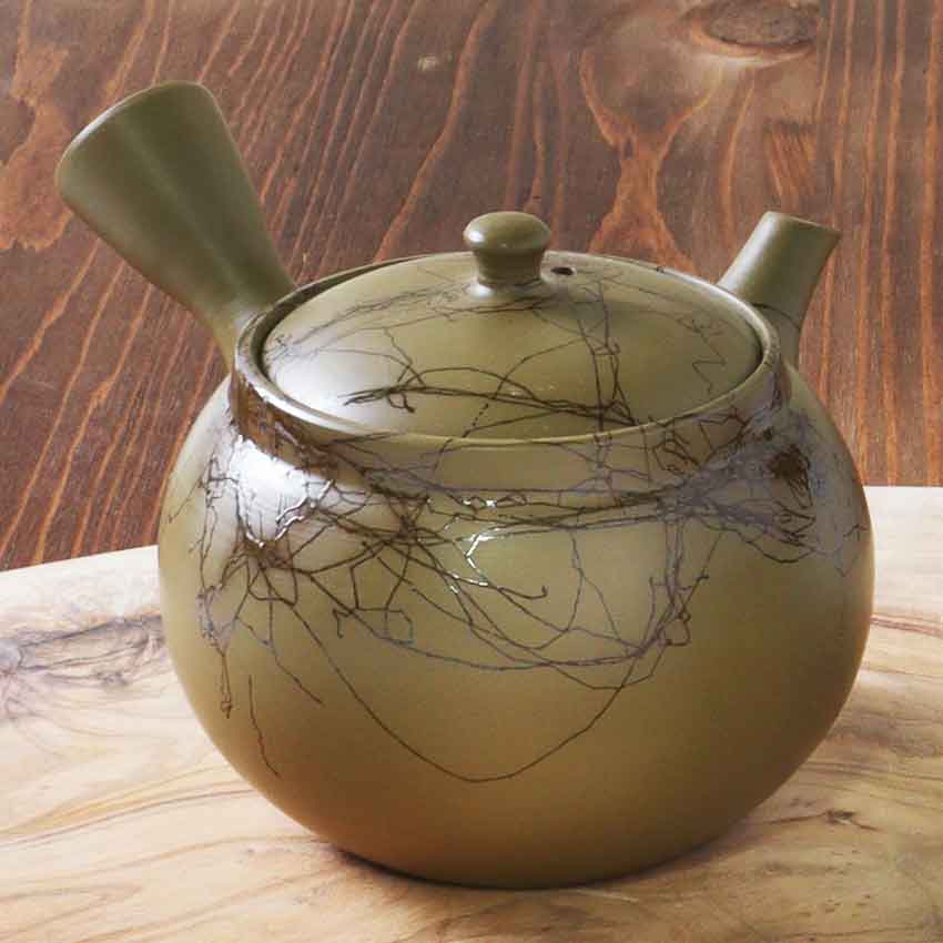 急須 常滑焼 白山 緑泥藻がけ急須 茶注 200竓 ///ジパング 常滑 瀬戸もの茶こし 日本製 瀬戸もの 文筆家もの  差し上げ物 藻掛け応用科学 ティーポット