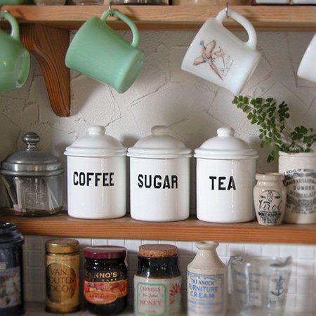 Ostuni The Olde Farmhouse Enamel Canisters Tea Sugar And Coffee The Olde Farmhouse Enamel Canisters Tea Sugar And Coffee Storage Containers Kitchenware Tableware Cookware Enameled Kitchen Stacker