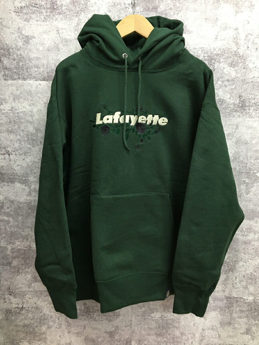【送料無料】lafayette LFYT 20TH ROSE LOGO CUSTOM HOODIE ラファイエット ローズロゴ刺 パーカー グリーン【中古】【004】