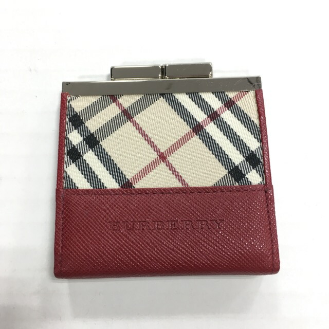 BURBERRY バーバリー コインケース がま口 赤 ノバチェック 美品 ✨美品✨バーバリー がま口 三つ折り財布 ノバチェック レザー