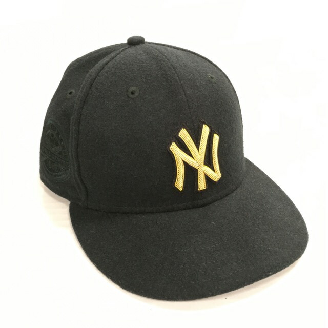 【送料無料】 KITH×New Era for New York Yankees Bullion 600 GSM Wool Melton Fitted Hat / キス×ニューエラ×ニューヨークヤンキース　59FIFTY　CAP　帽子　ブラック　size:7 1/4 (57.7cm)【中古】【006】