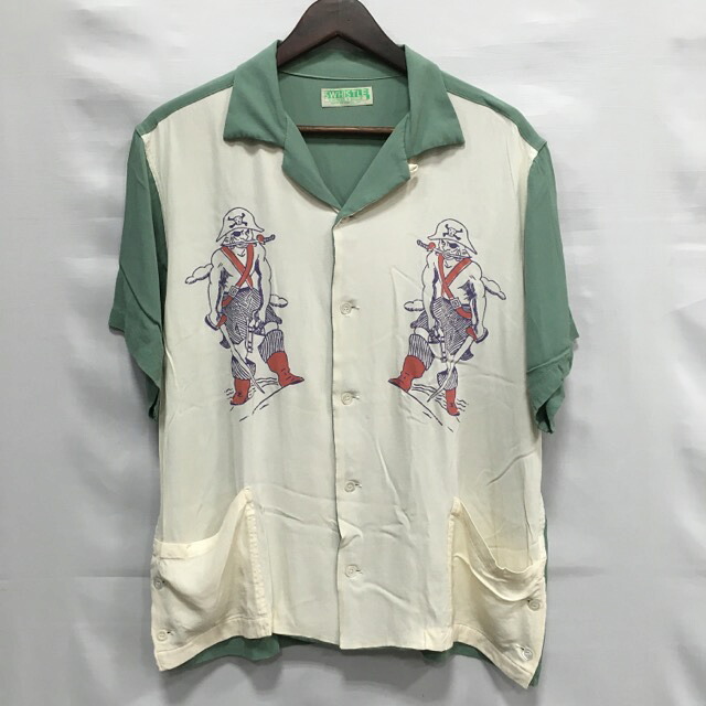 【送料無料】5WHISTLE PIRATE SHIRTS / ファイブホイッスル パイレーツシャツ　オープンカラー　シャツ半袖　メンズ　グリーン　size:L【中古】【006】 5,600円