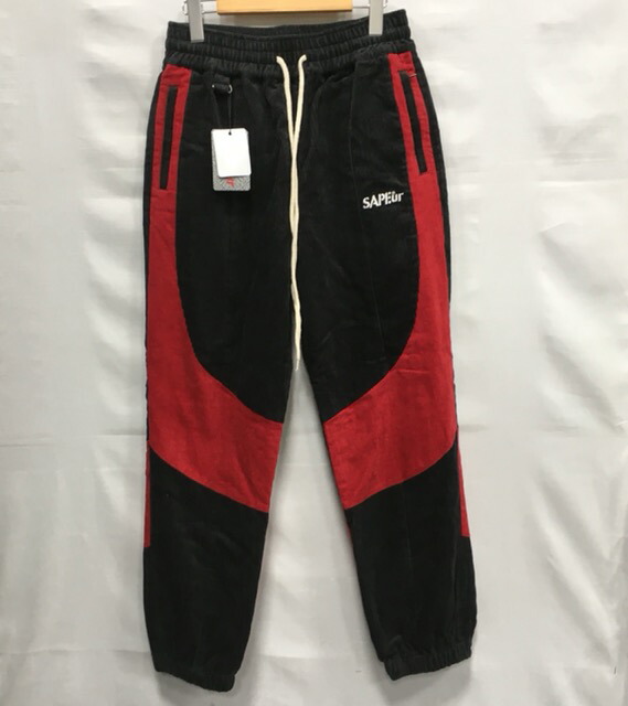 サプール コーデュロイ トラックパンツ XLサイズ ブラック×レッド サプール コーデュロイ トラックパンツ XLサイズ ブラック