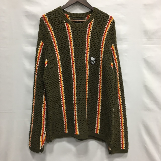 【送料無料】STUSSY &times; Patta Stripe Loose Gauge Crewneck Sweater "Olive"/ ステューシー &times; パタ ストライプ ルーズ ゲージ クルーネック セーター　24SS　ストライプ柄　メンズ　オリーブ　size:L【中古】【006】｜オタカルチャー