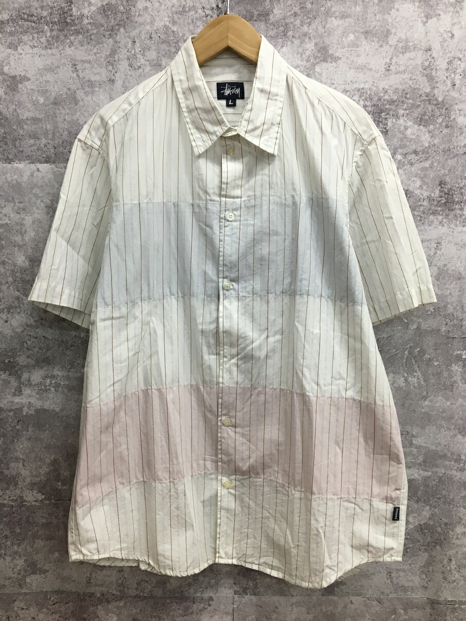 STUSSY ストライプ メッシュシャツ Lサイズ stussy ステューシー 開襟シャツ L ストライプ メッシュ | 古着