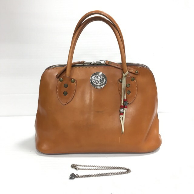 【貨物輸送無料】REDMOON  All Leather Bowling Bag / 赤いことお月さま オールレザーボーリングバッグ 後藤恵一郎息差し入り口・入口 すべり出し型コンチョ付き添い人 メンズ 赤銅色【中古】【006】