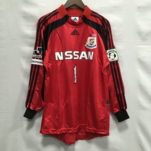 【送料無料】Jリーグ 横浜F・マリノス 川口能活 ユニフォーム　＃1　KAWAGUCHI　2000年　adidas　ANA　日産　GK　長袖　メンズ　レッド　size:Ｍ【中古】【006】