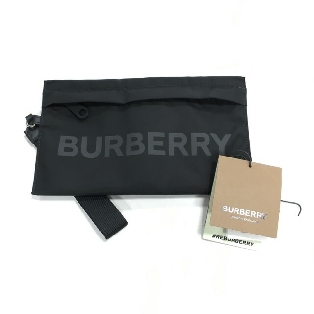 【送料無料】BURBERRY / バーバリー ロゴ リストレットポーチ 8052840　ナイロンポーチ　クラッチバッグ　メンズ　レディース　ユニセックス　ブラック【中古】【006】｜オタカルチャー