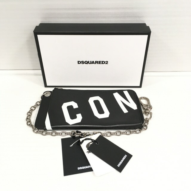 【送料無料】 DSQUARED2 CHAIN WALLET WAM0003 18901215 2124 / ディースクエアード チェーン ウォレット ロゴプリント 長財布 ユニセックス ブラック 【中古】【006】