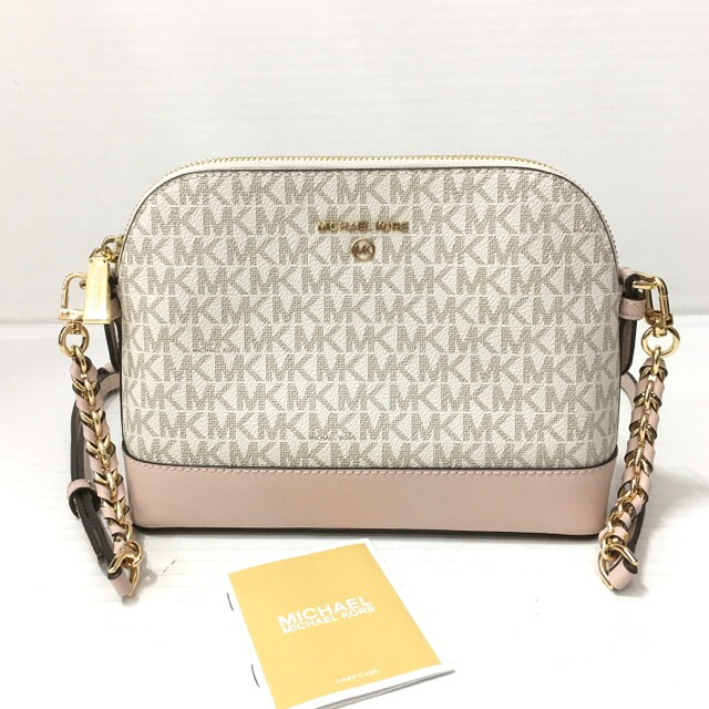【送料無料】 MICHAEL KORS JET SET CHARM LARGE DOME CROSSBODY 32T1GT9C3B / マイケルコース ジェットセットチャーム ラージドームクロスボディ　MKシグネチャー　ショルダーバッグ　斜め掛け　レディース　バニラホワイト/ソフトピンク【中古】【006】｜オタカルチャー