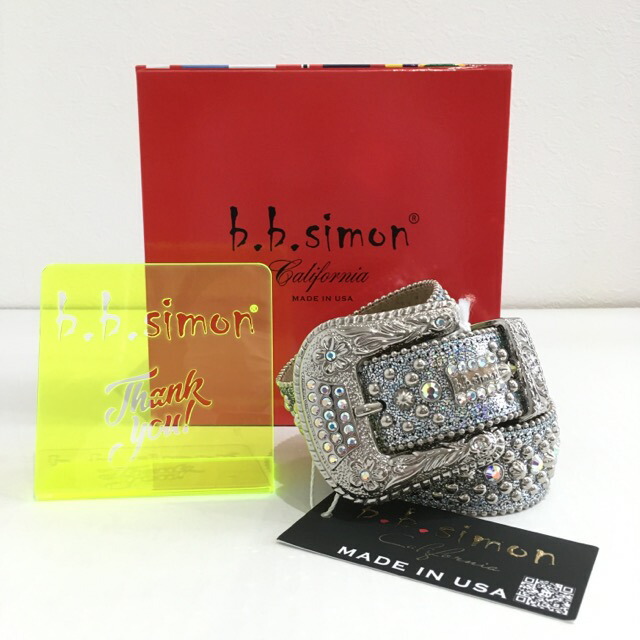 【送料無料】b.b.simon / ビービーサイモンベルト スワロフスキークリスタル　メンズ　シルバー　size:30【中古】【006】