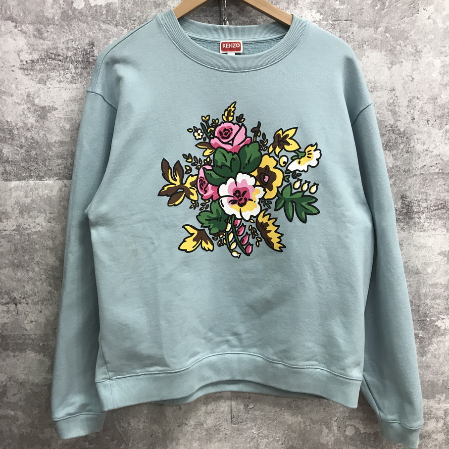 【貨物輸送無料】KENZO Bouquet Classic Crew Sweat ケンゾー 流汗 天の原青み【中古】 【004】