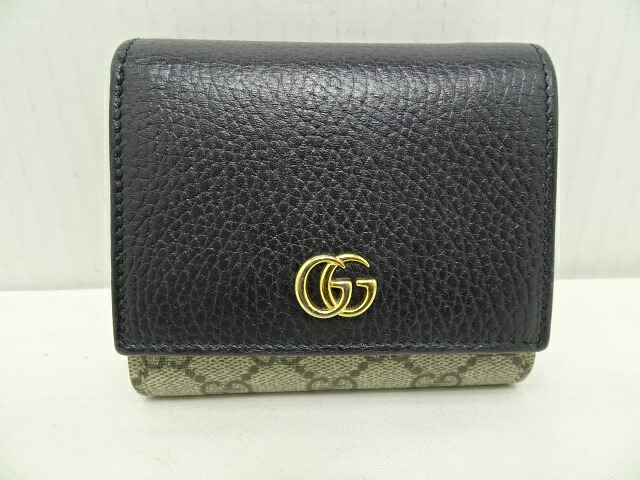 【貨物輸送無料】GUCCI(グッチ) GGマーモント ミディアムウォレット 598587 黒いこと【中古】【005】