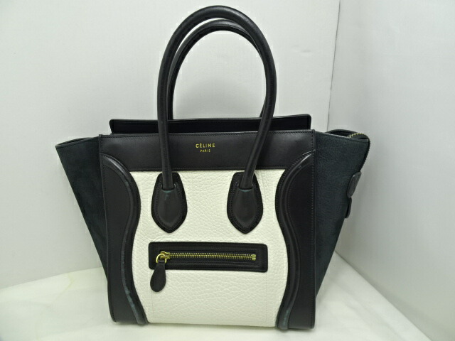 セリーヌ ラゲージ マイクロ 限定色 バイカラー セリーヌ レザーハンドバッグ バイカラー ベージュ ネイビー系