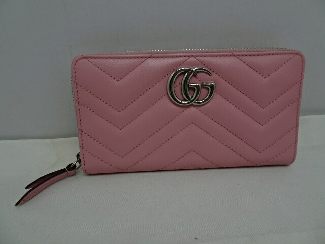 【貨物輸送無料】GUCCI(グッチ) ダブルG ジップアラウンドウォレット 443123 さくら色【中古】【005】
